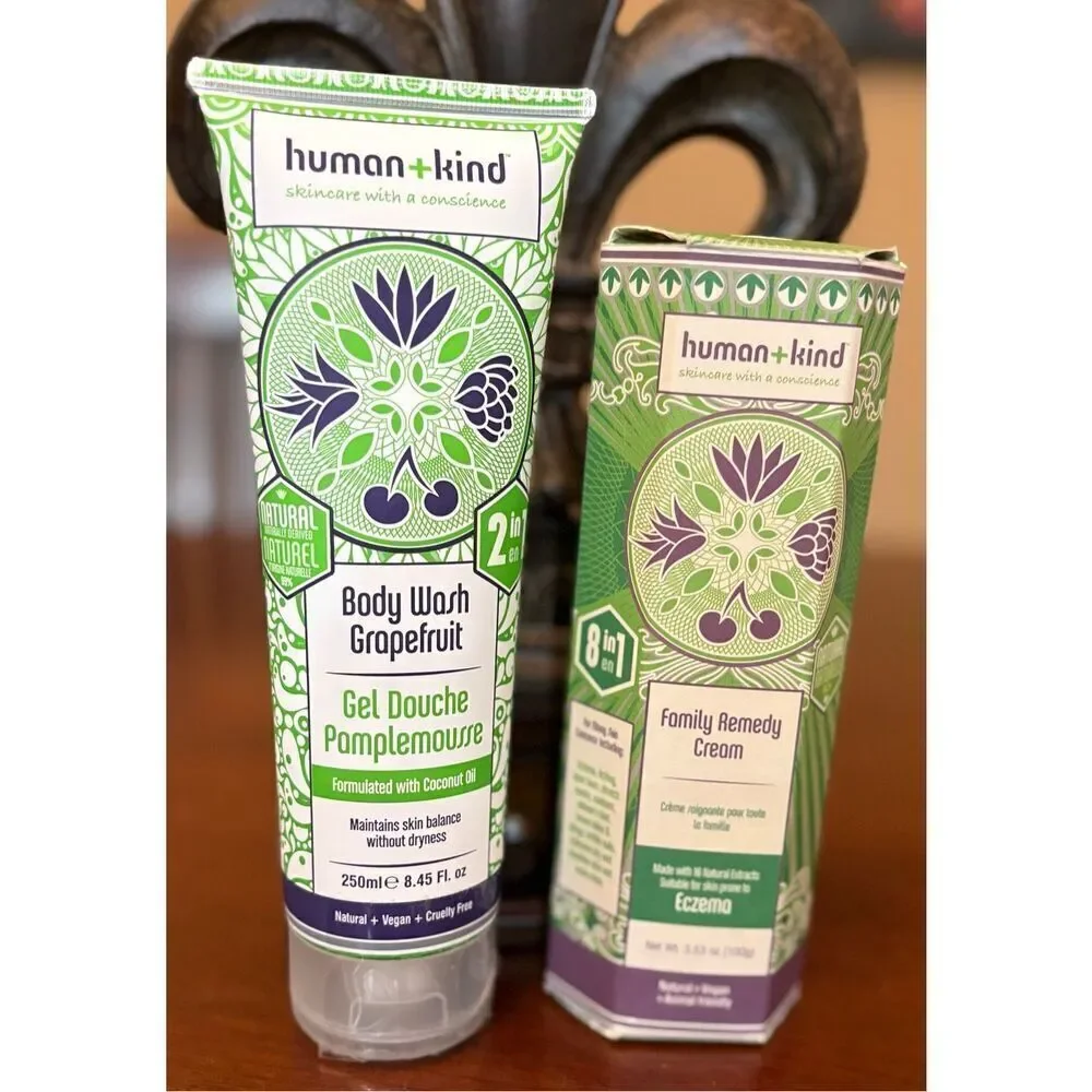 HUMAN + KIND - NWT Duo/Grapefruit Body Wash & Family Remedy Cream/8.45 & 3.53 oz